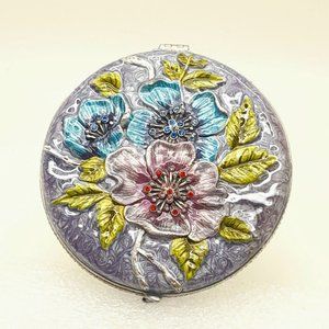 Dual Compact Purse Mirror Colorful Flower Round style Purple Cream base